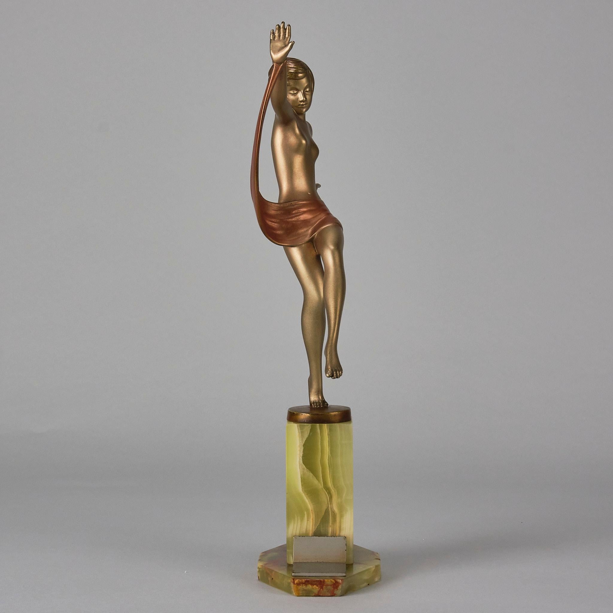 Art-Déco-Bronze des frühen 20. Jahrhunderts mit dem Titel „Sonnen Tänzerin“ von Josef Lorenzl (Geschnitzt) im Angebot