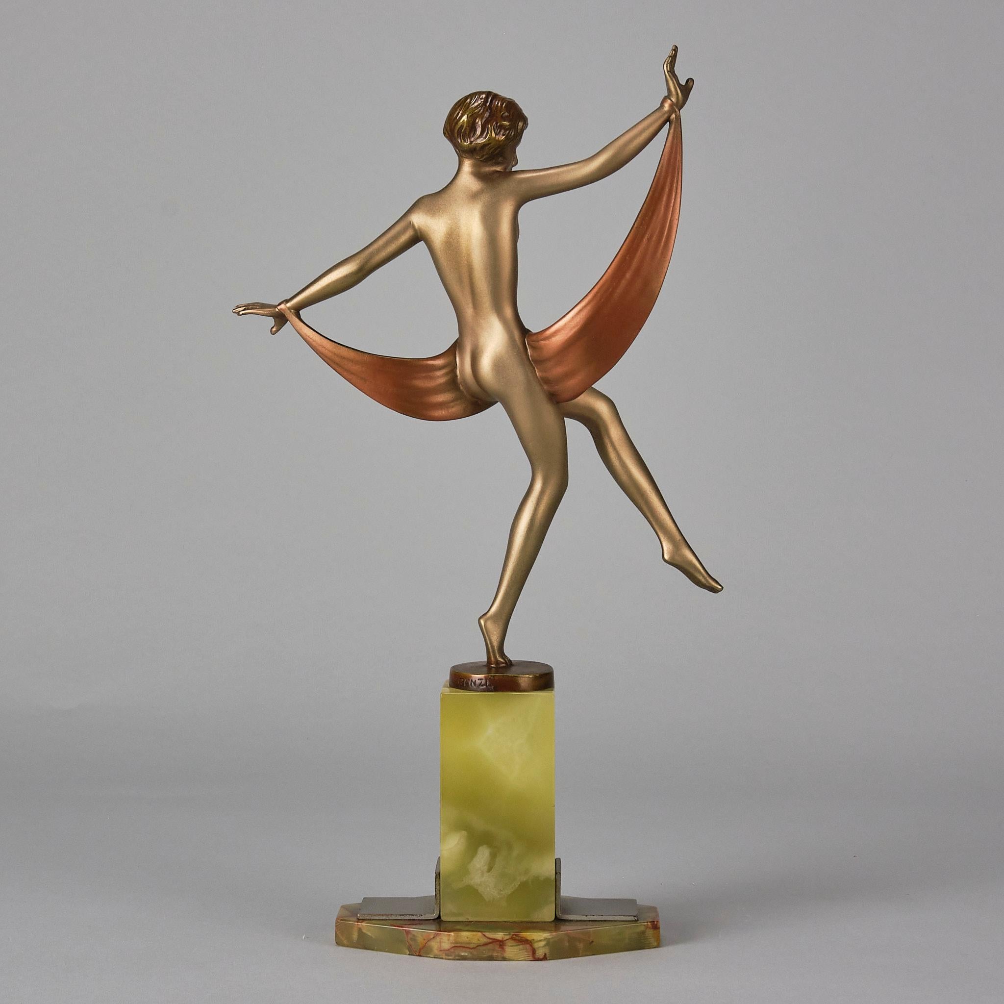 Art-Déco-Bronze des frühen 20. Jahrhunderts mit dem Titel „Sonnen Tänzerin“ von Josef Lorenzl im Angebot 1