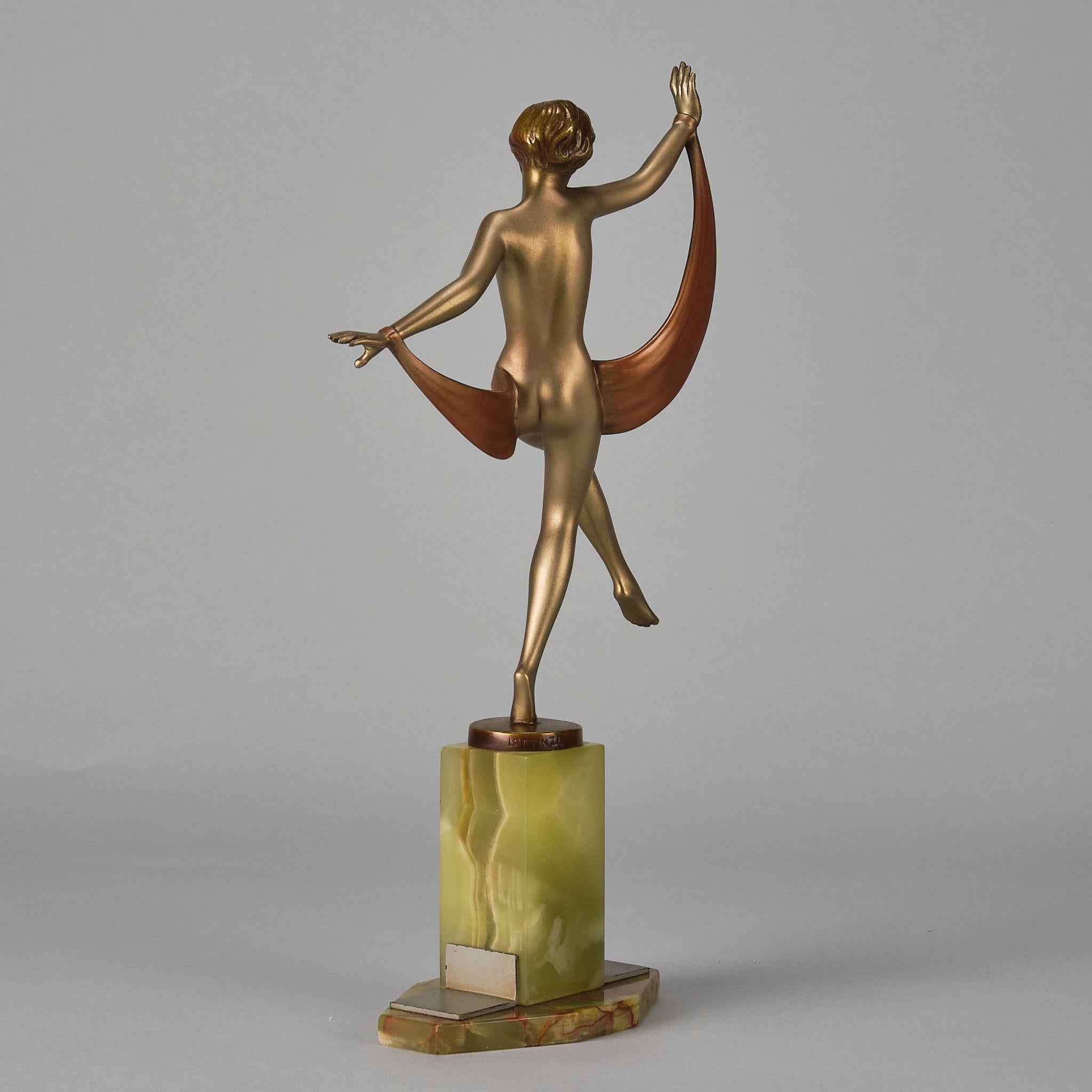 Art-Déco-Bronze des frühen 20. Jahrhunderts mit dem Titel „Sonnen Tänzerin“ von Josef Lorenzl im Angebot 2