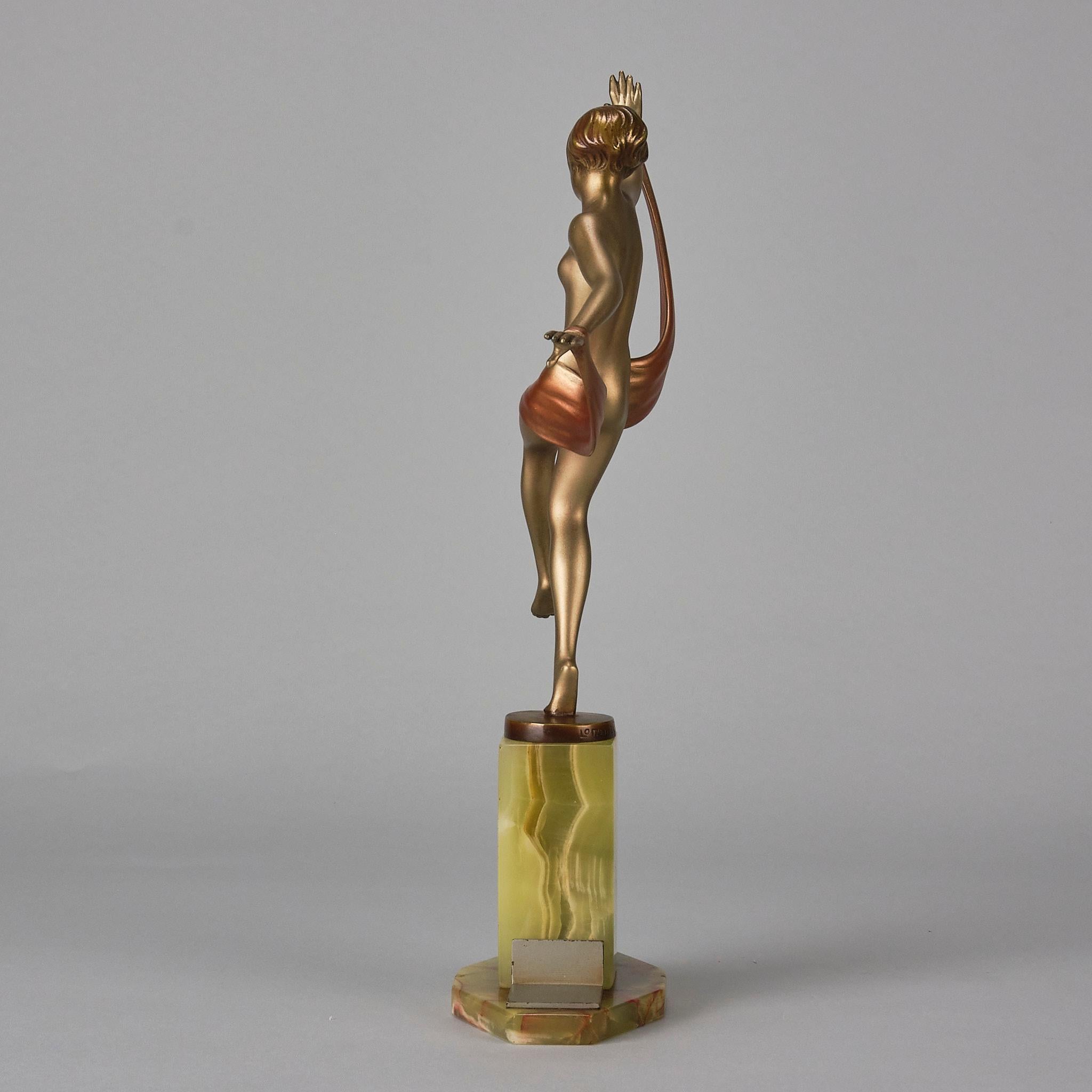 Art-Déco-Bronze des frühen 20. Jahrhunderts mit dem Titel „Sonnen Tänzerin“ von Josef Lorenzl im Angebot 3
