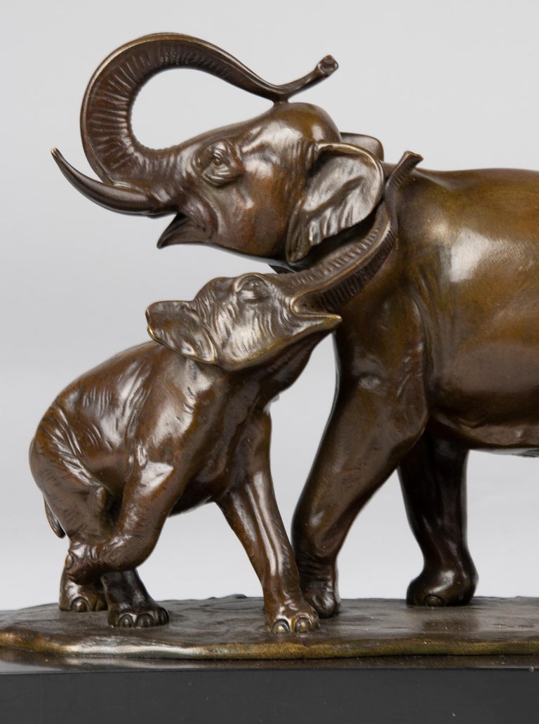 Cast Early 20th Century Art Deco Bronze Sculpture Elephants, Irénée Rochard For Sale