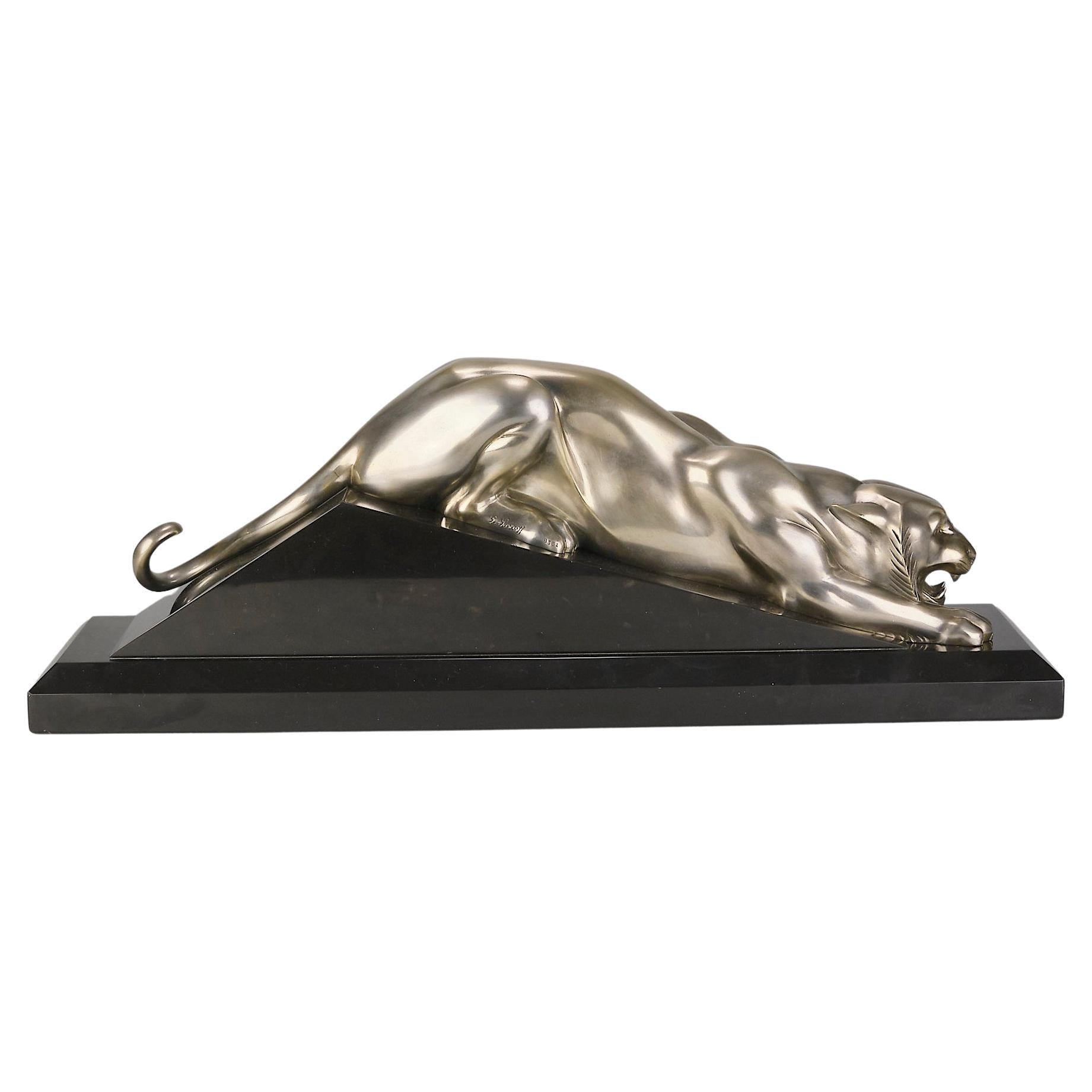 Bronze-Skulptur "Panthêre" von Georges Lavroff, Art Deco, frühes 20.