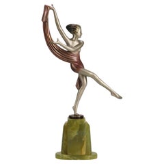 Escultura Art Decó de bronce de principios del siglo XX "Bailarina del pañuelo" de Josef Lorenzl