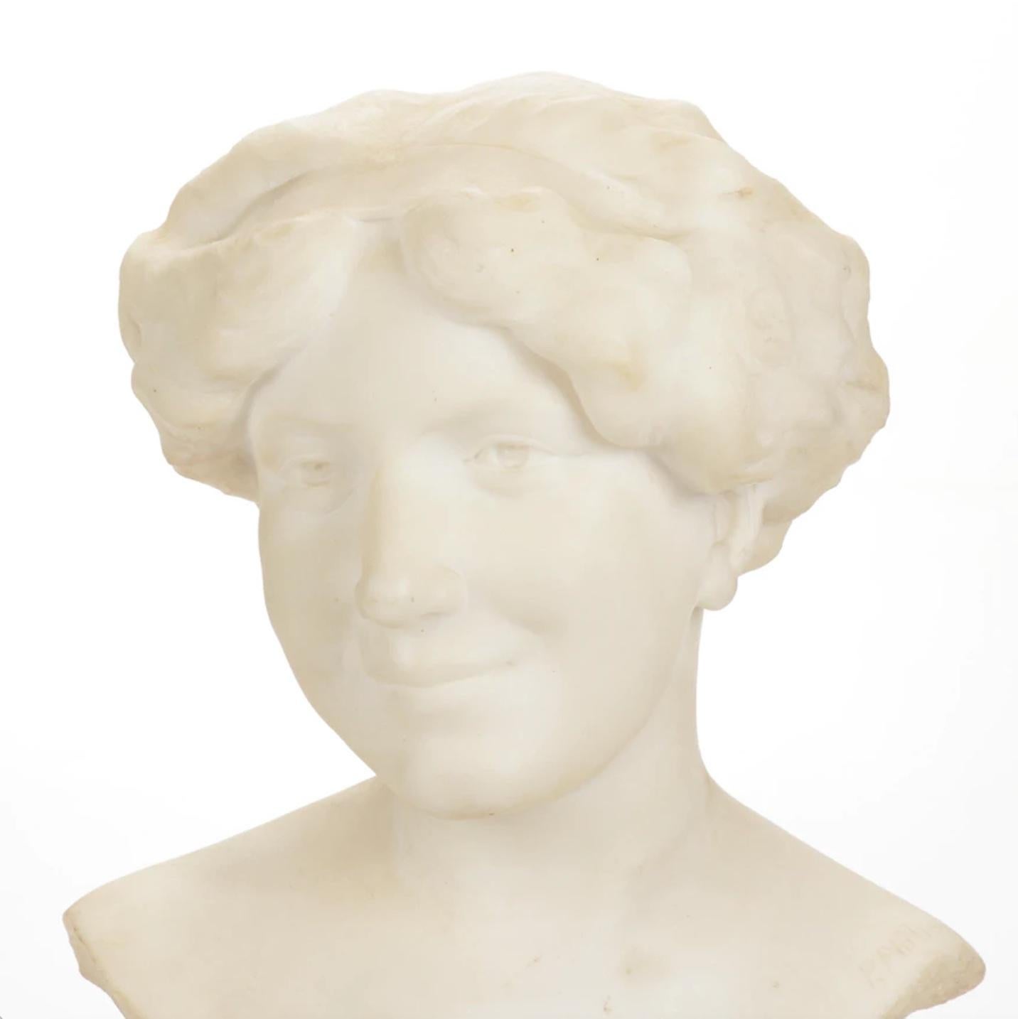 Carrara Marble Early 20th Century Art Deco Carved Marble Bust of Woman by Paul Philippe For Sale