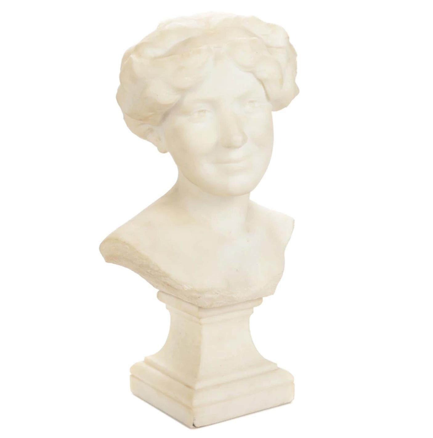Early 20th Century Art Deco Carved Marble Bust of Woman by Paul Philippe For Sale 3