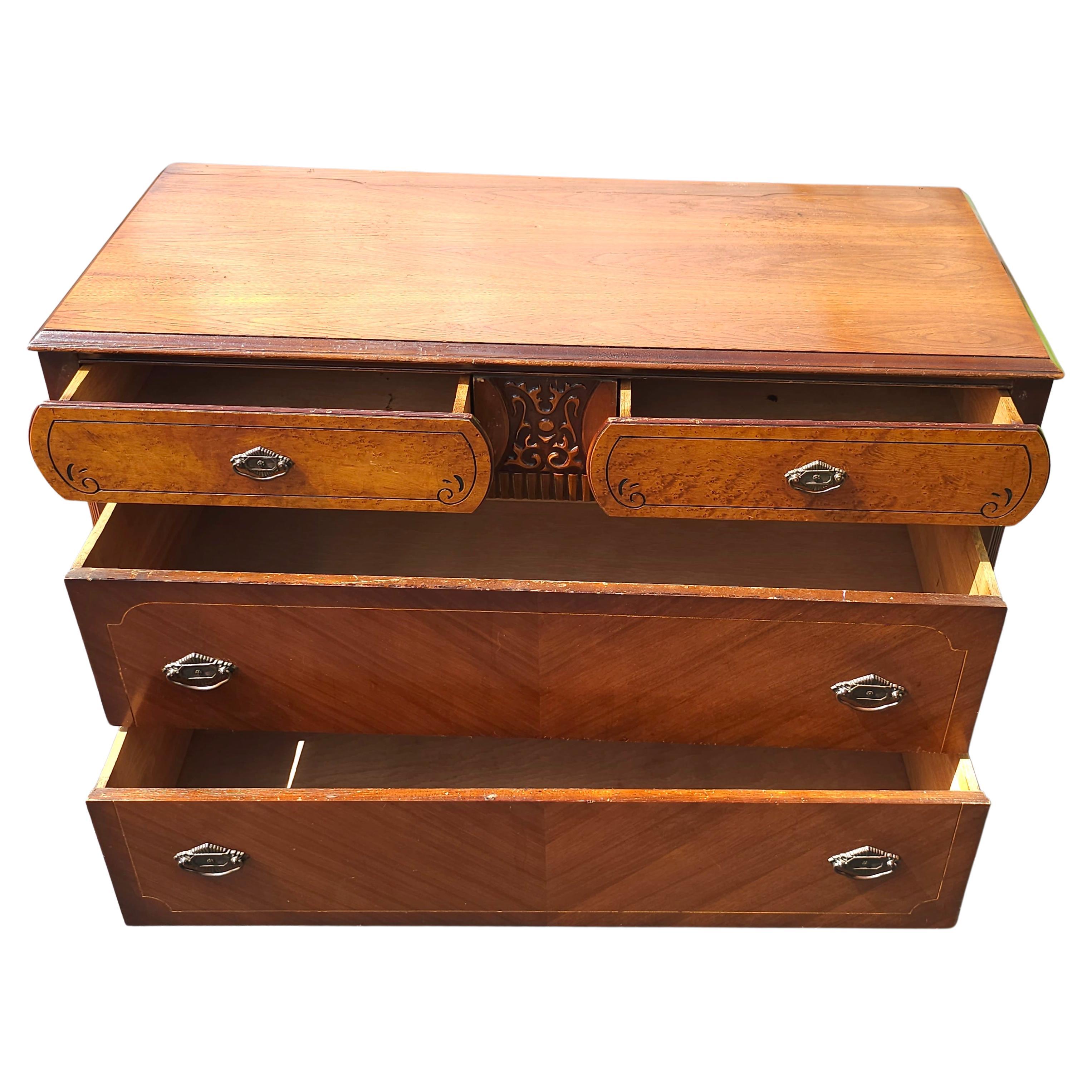 Early 20th Century Art Deco Chest Mahogany and Walnut Chest of Drawers w. Mirror For Sale 5
