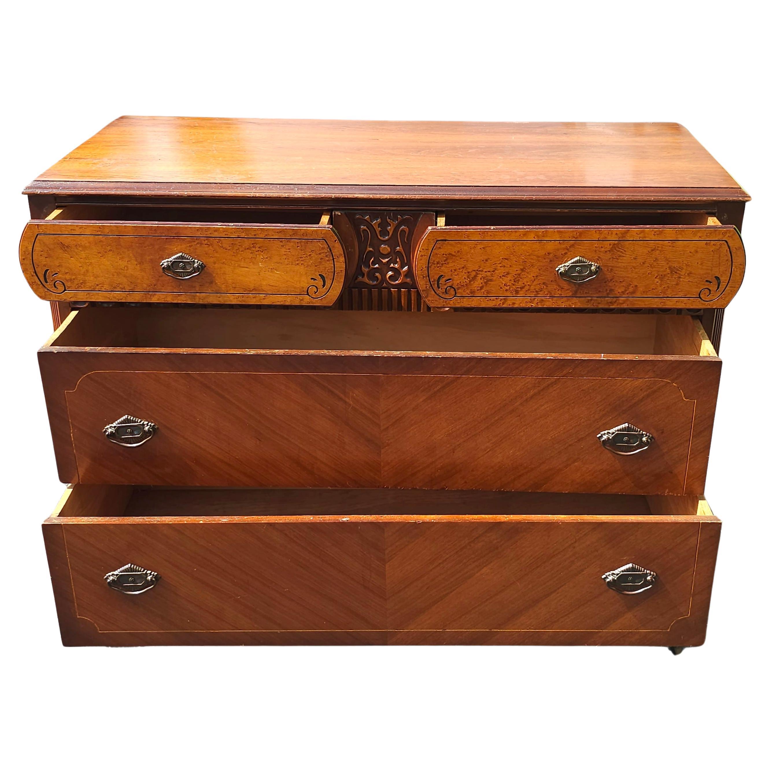 Early 20th Century Art Deco Chest Mahogany and Walnut Chest of Drawers w. Mirror For Sale 6