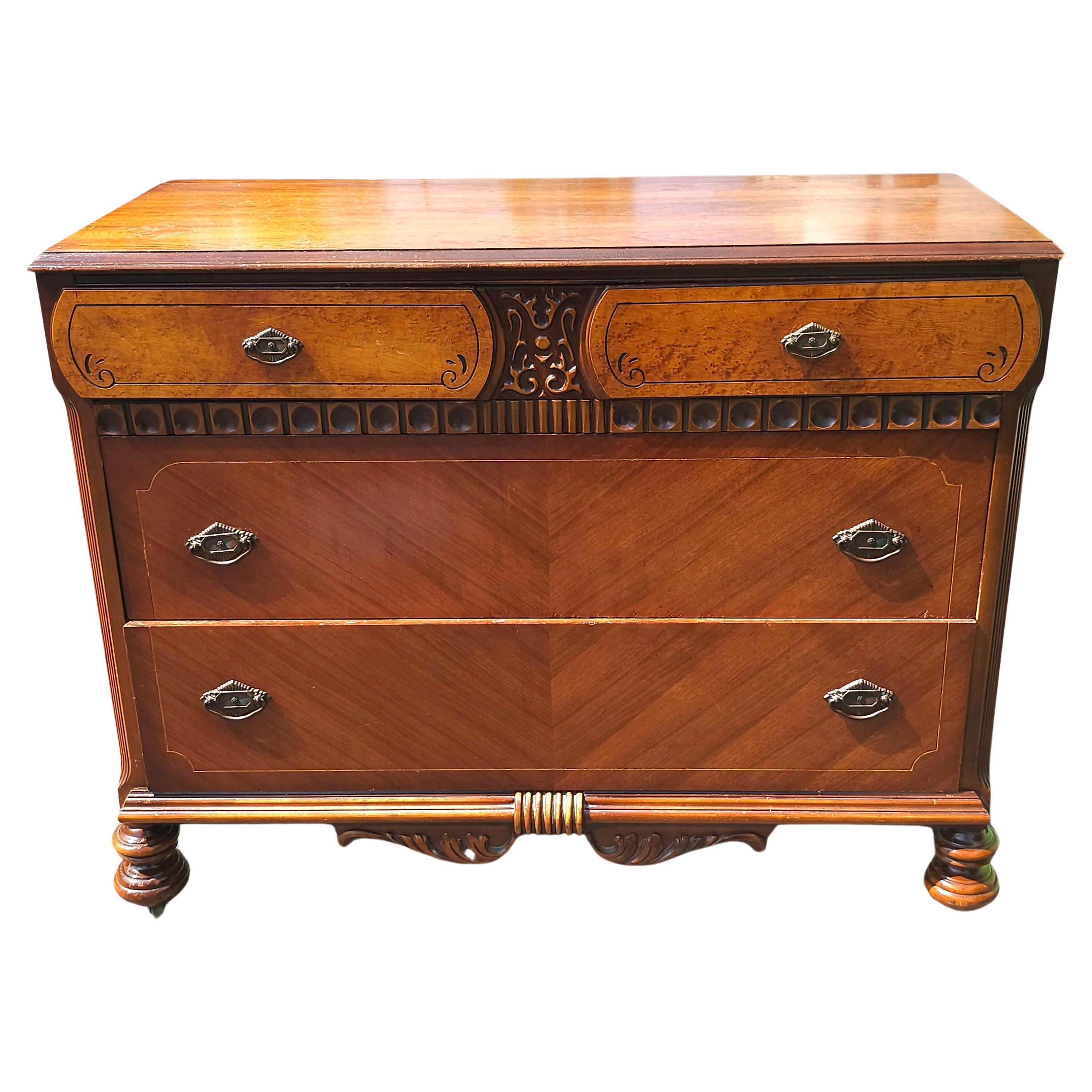 Early 20th Century Art Deco Chest Mahogany and Walnut Chest of Drawers w. Mirror For Sale 7