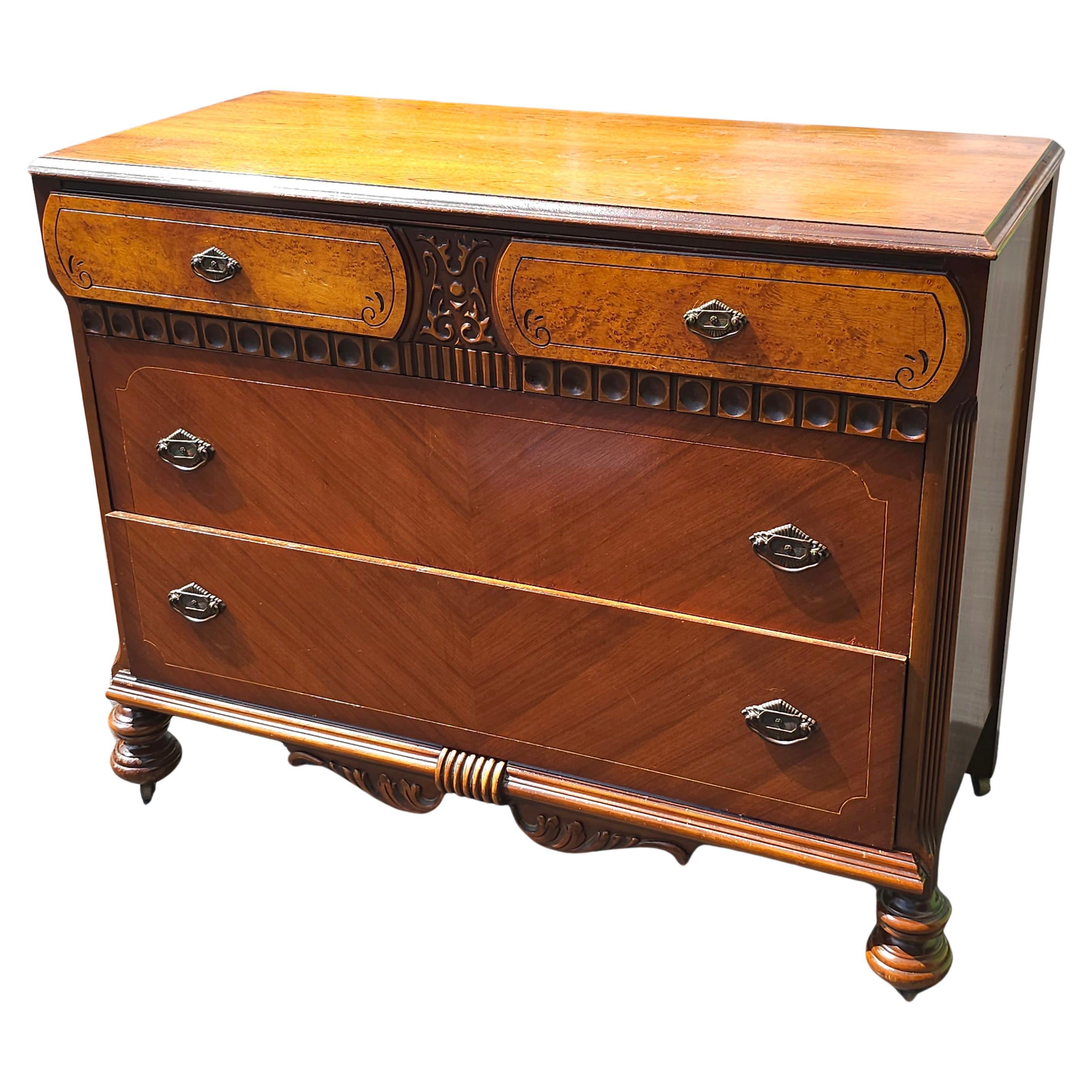 Early 20th Century Art Deco Chest Mahogany and Walnut Chest of Drawers w. Mirror For Sale 8