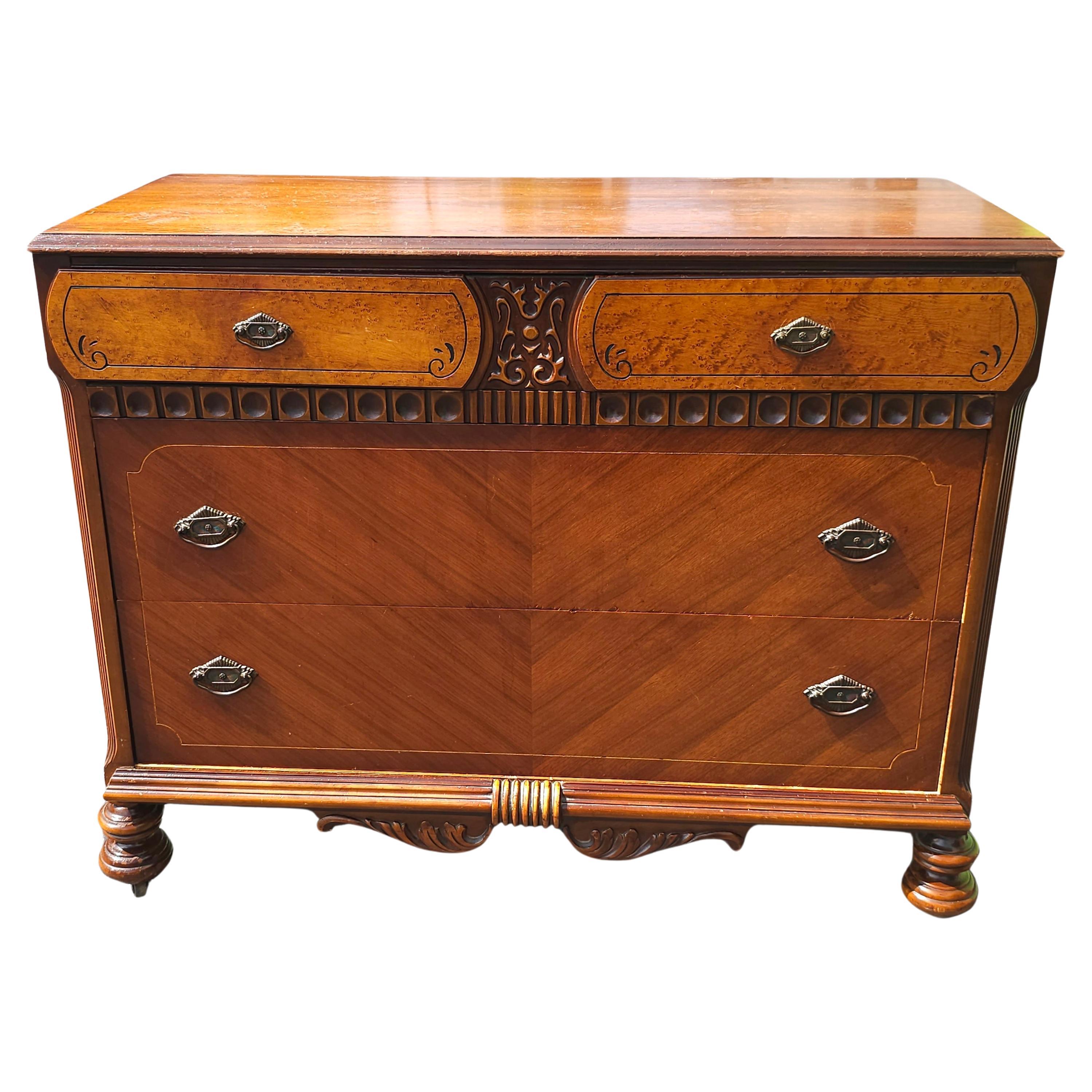 Early 20th Century Art Deco Chest Mahogany and Walnut Chest of Drawers w. Mirror For Sale 1