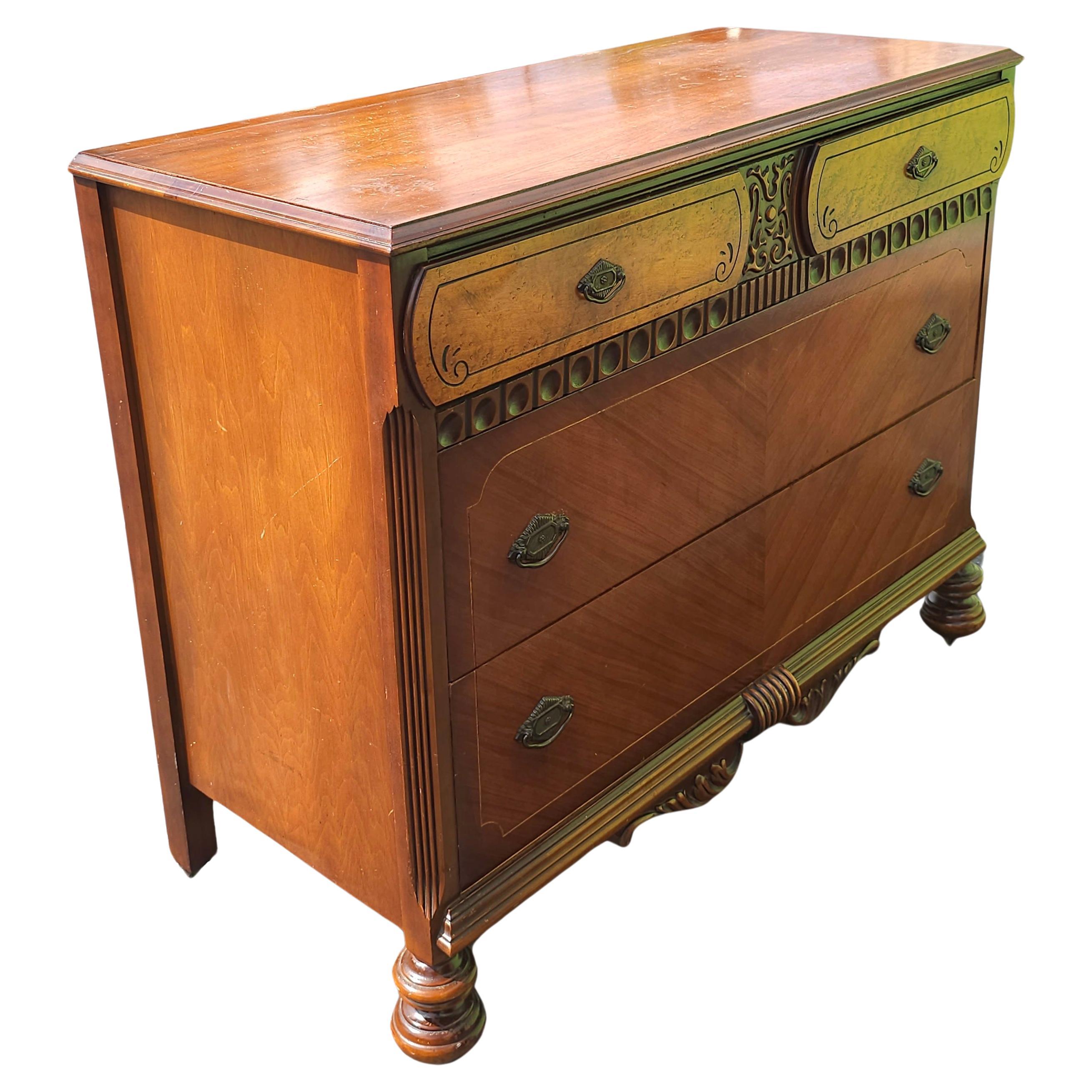 Early 20th Century Art Deco Chest Mahogany and Walnut Chest of Drawers w. Mirror For Sale 2