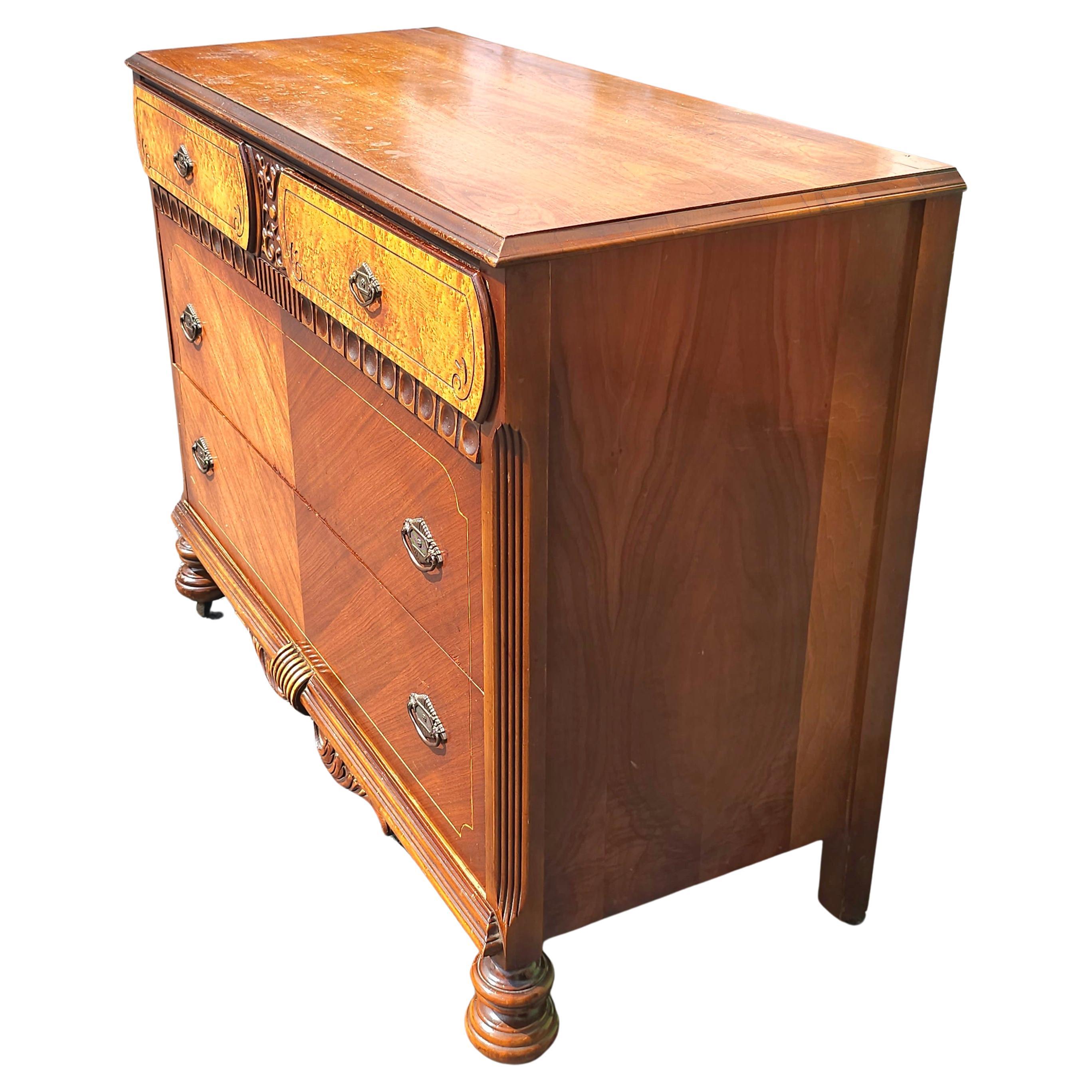 Early 20th Century Art Deco Chest Mahogany and Walnut Chest of Drawers w. Mirror For Sale 3