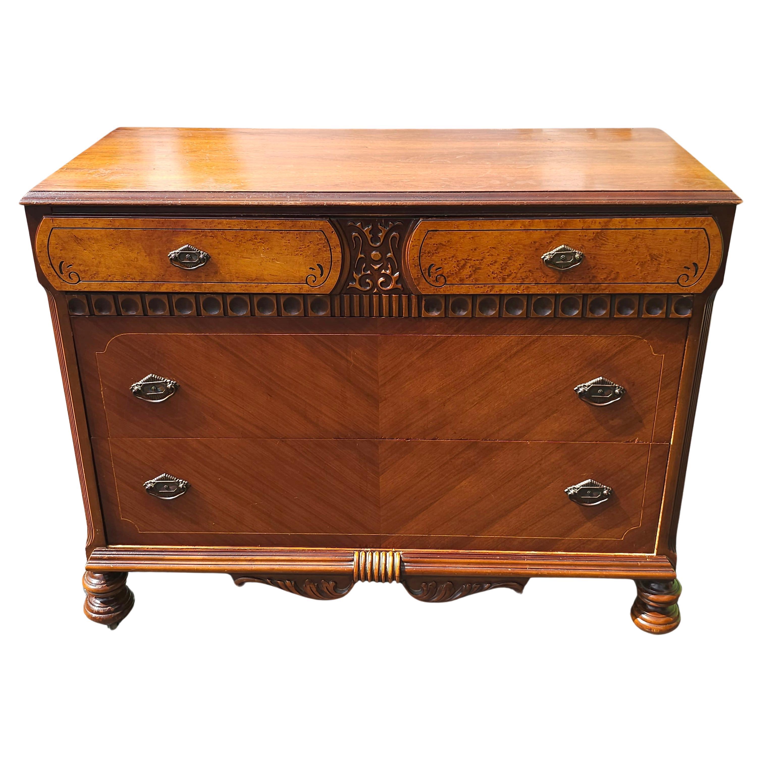 Early 20th Century Art Deco Chest Mahogany and Walnut Chest of Drawers w. Mirror For Sale 4