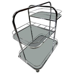 Early 20th century art deco chrome and smoked glass bar cart.