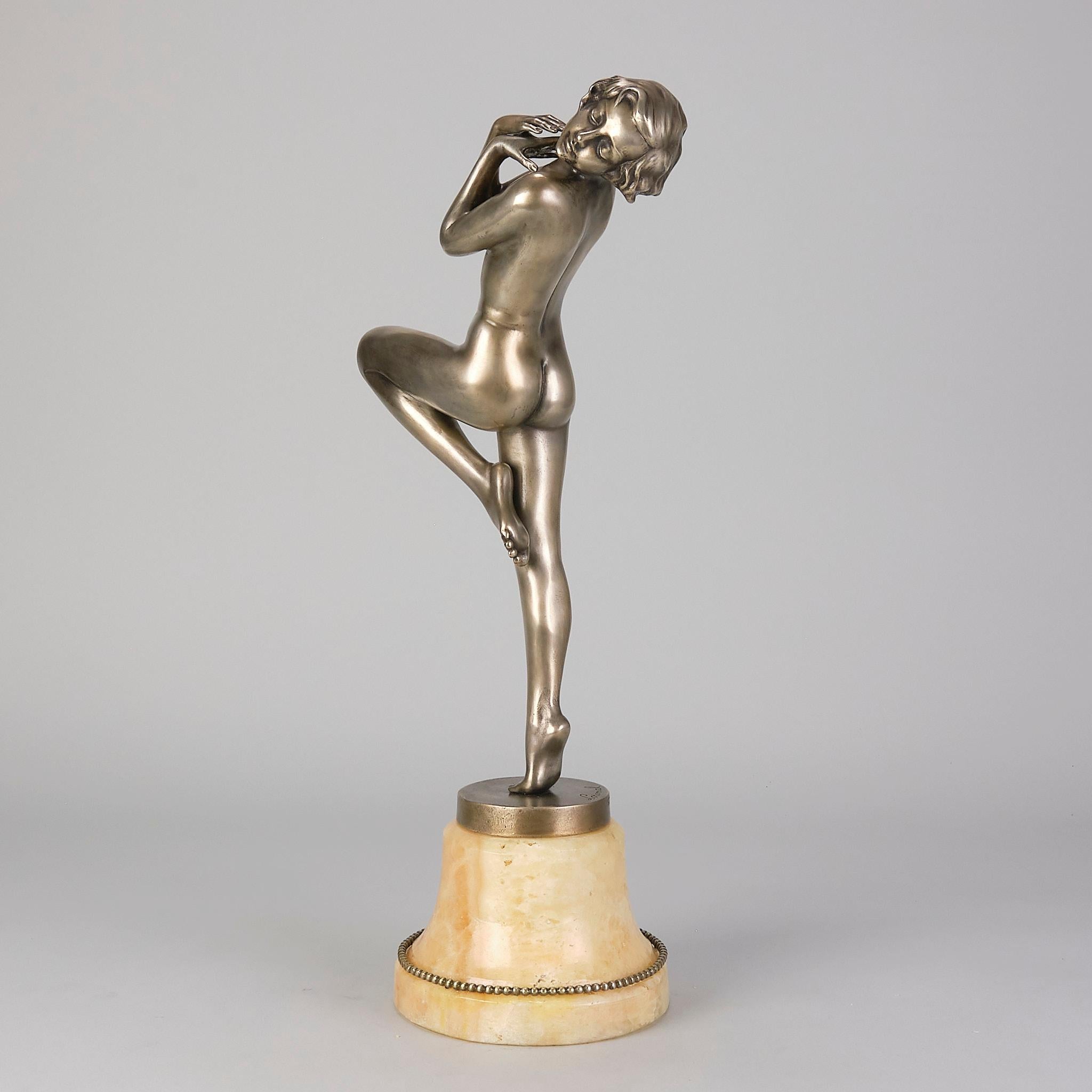 Bronzo dipinto a freddo Art Deco dei primi del Novecento intitolato 