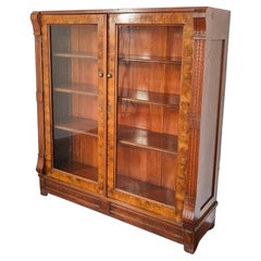 Early 20th Century Art Deco Curio Glass and Burl Wood Display Cabinet