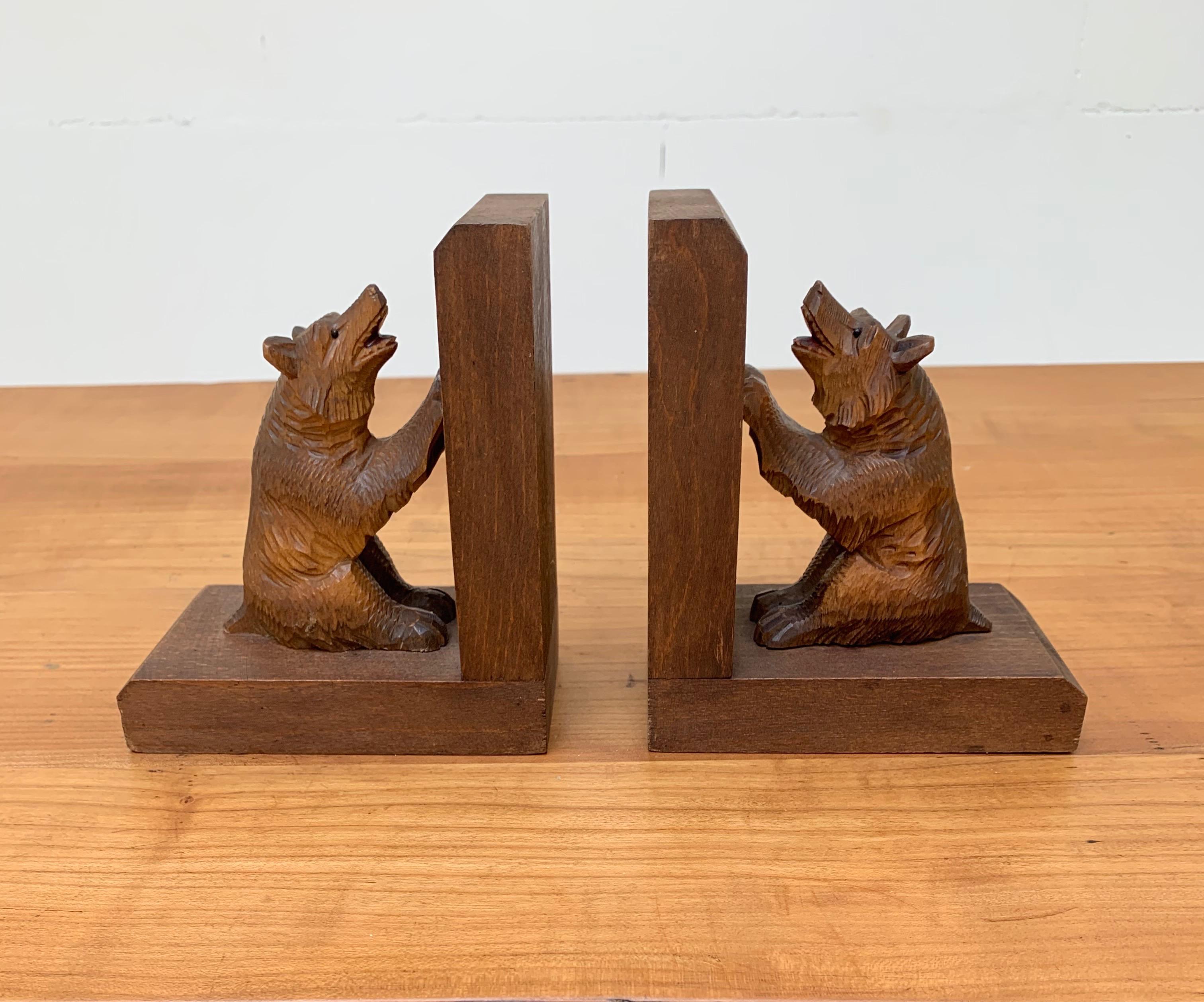 Small, but coolest pair of bear bookends.

Thanks to the wonderful bears, these hand-carved bookends from the 1930s are an absolute joy to own and look. These sculptural bookends have a warm and wonderful patina and the bears even come with their