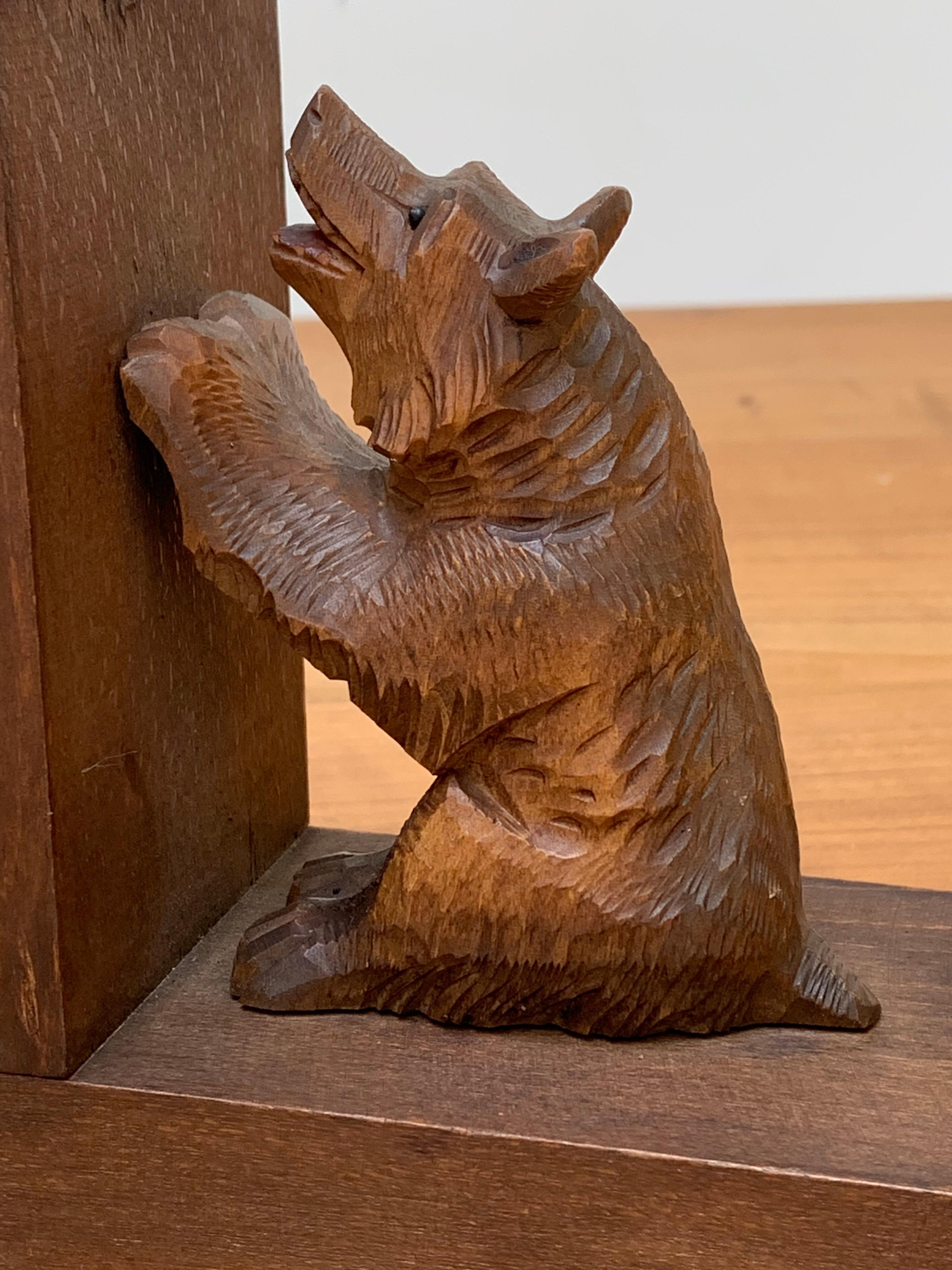 Glass Early 20th Century Art Deco Era Bookends with Hand Carved Bear Sculptures For Sale