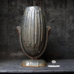 Early 20th Century Art Deco French Enamel Cast Iron Cemetery Flower Vase