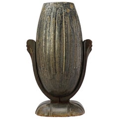 Early 20th Century Art Deco French Enamel Cast Iron Cemetery Flower Vase