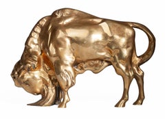 Early 20th Century Art Déco Gilt Bronze Bearded Buffalo/Bison Sculpture, France
