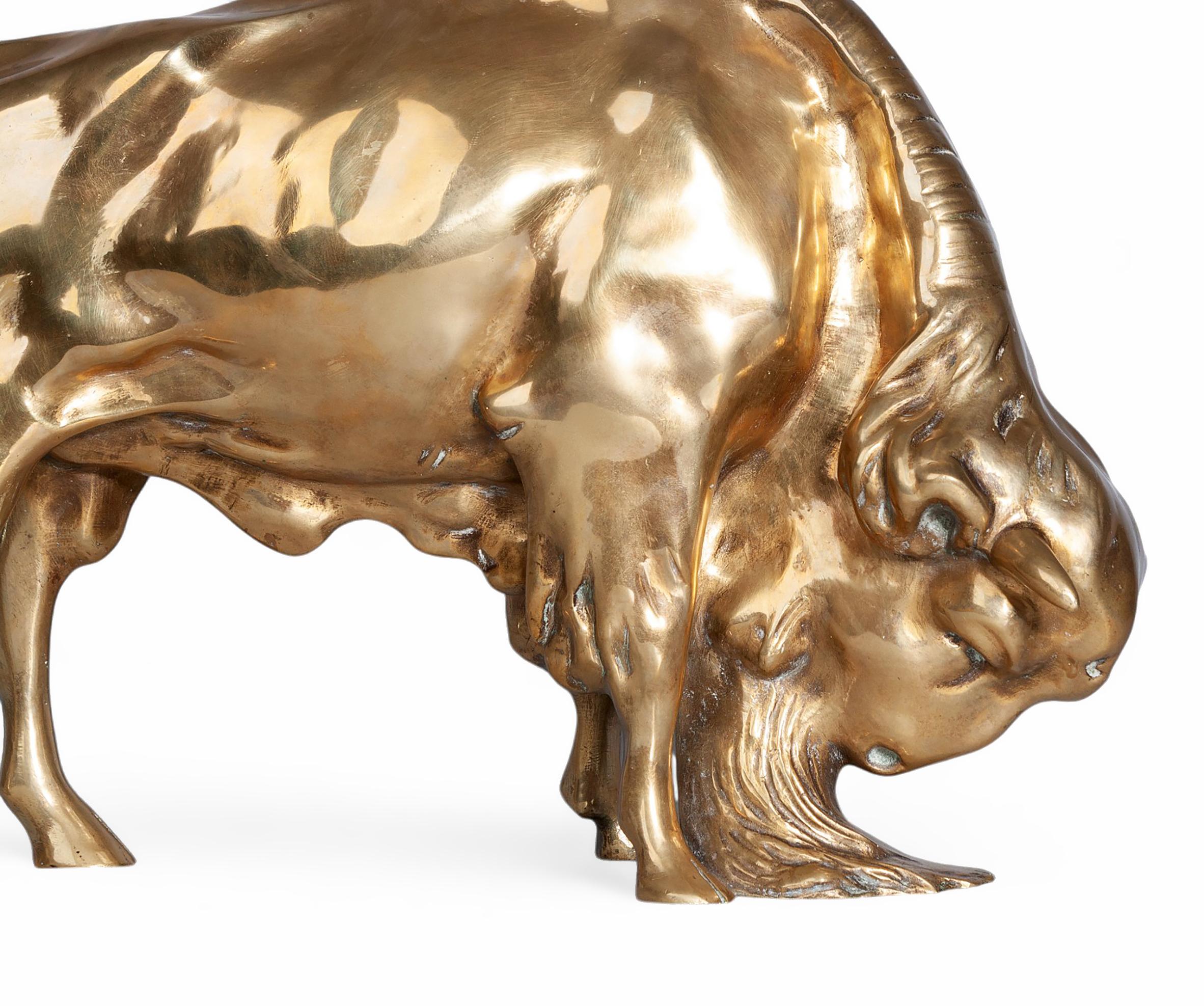 French Early 20th Century Art Déco Gilt Bronze Bearded Buffalo/Bison Sculpture, France For Sale