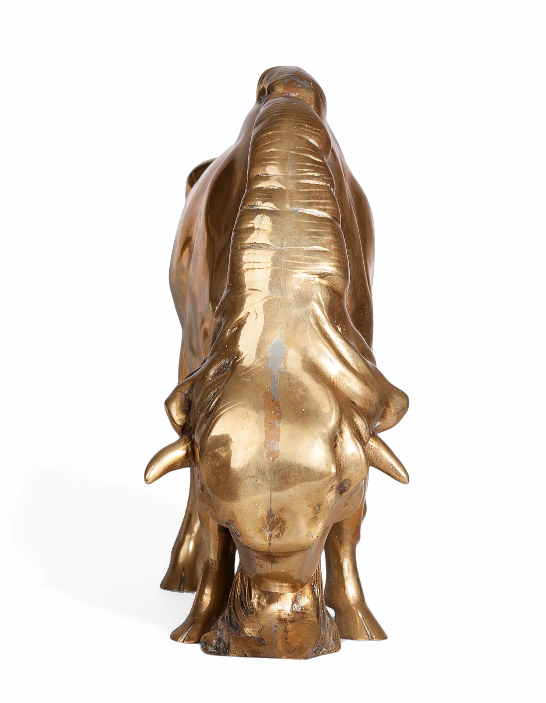 Patinated Early 20th Century Art Déco Gilt Bronze Bearded Buffalo/Bison Sculpture, France For Sale