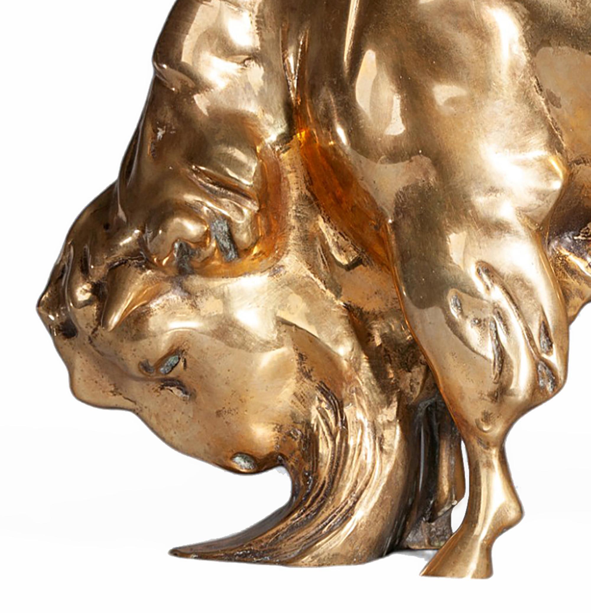 Metal Early 20th Century Art Déco Gilt Bronze Bearded Buffalo/Bison Sculpture, France For Sale