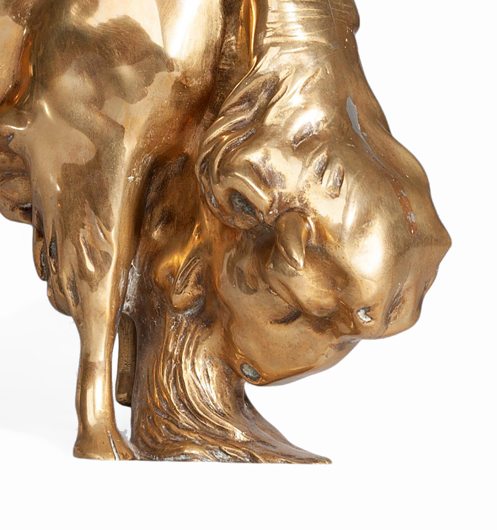 Early 20th Century Art Déco Gilt Bronze Bearded Buffalo/Bison Sculpture, France For Sale 1