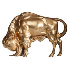 Sculpture Art Déco du début du 20e siècle en bronze doré, Buffle/Bison barbu, France
