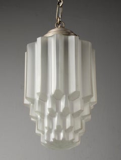 Early 20th Century, Art Deco Glass Skyscraper Lantern Hallway Lamp