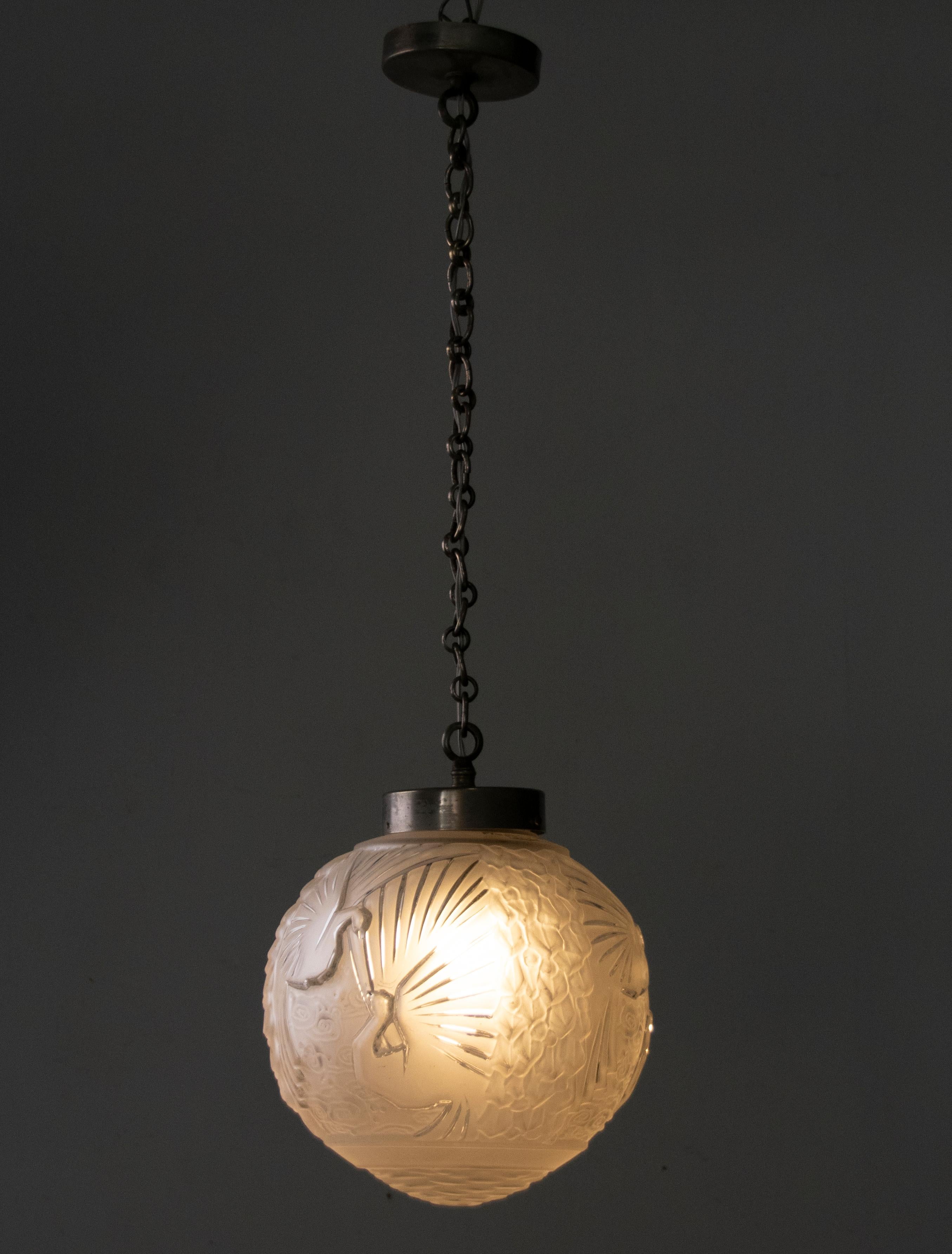 Inizio XX secolo Lampada a lanterna a globo Art Deco dei primi del Novecento di Muller Frères in vendita
