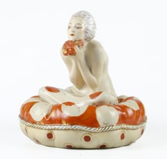 Early 20th Century Art Déco Hand-Painted Ceramic Powder Bowl by Aladin, France