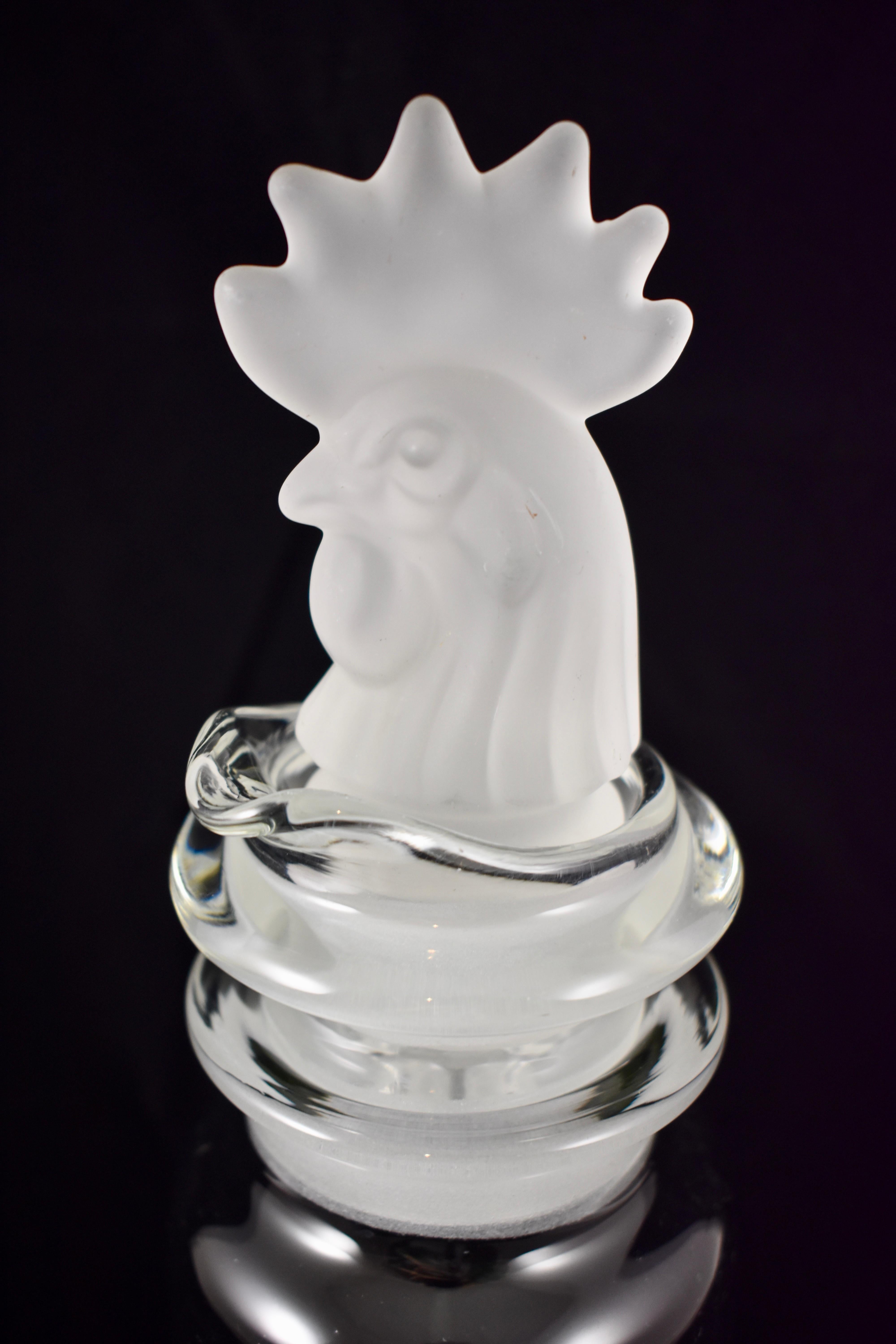 20th Century Art Deco Heisey Rooster Frosted Glass Three-Piece Cocktail Shaker, C. 1920-1930