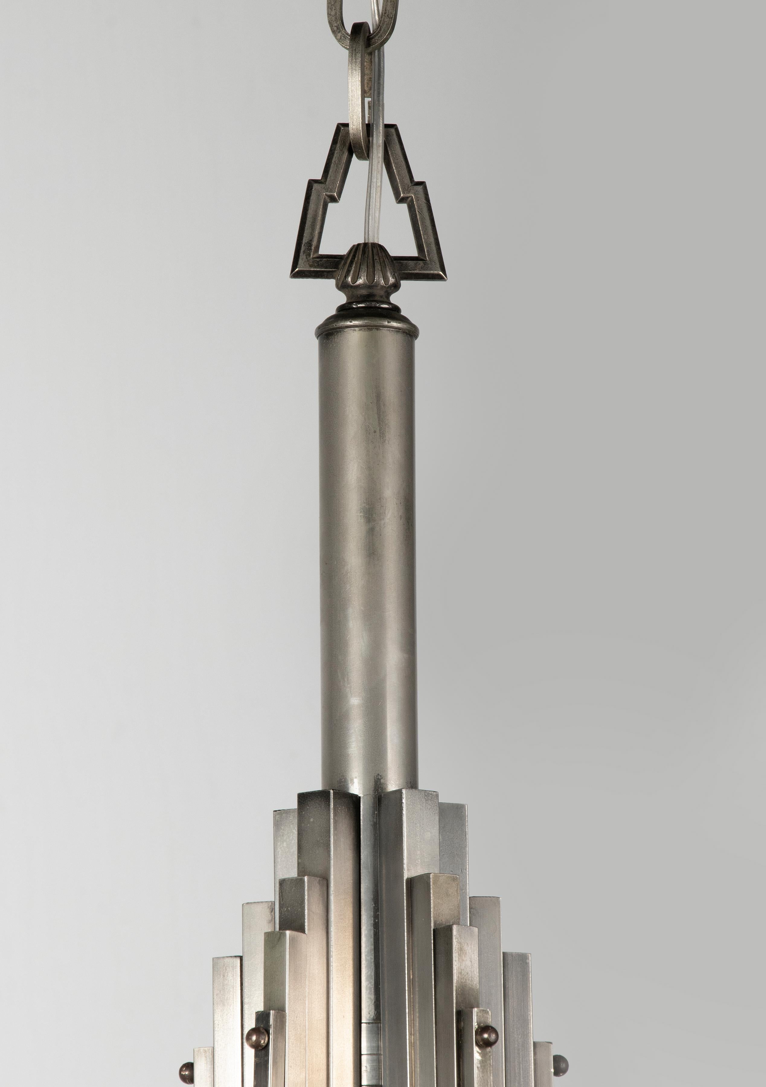 Early 20th Century Art Deco Metal Skyscraper Chandelier For Sale 8