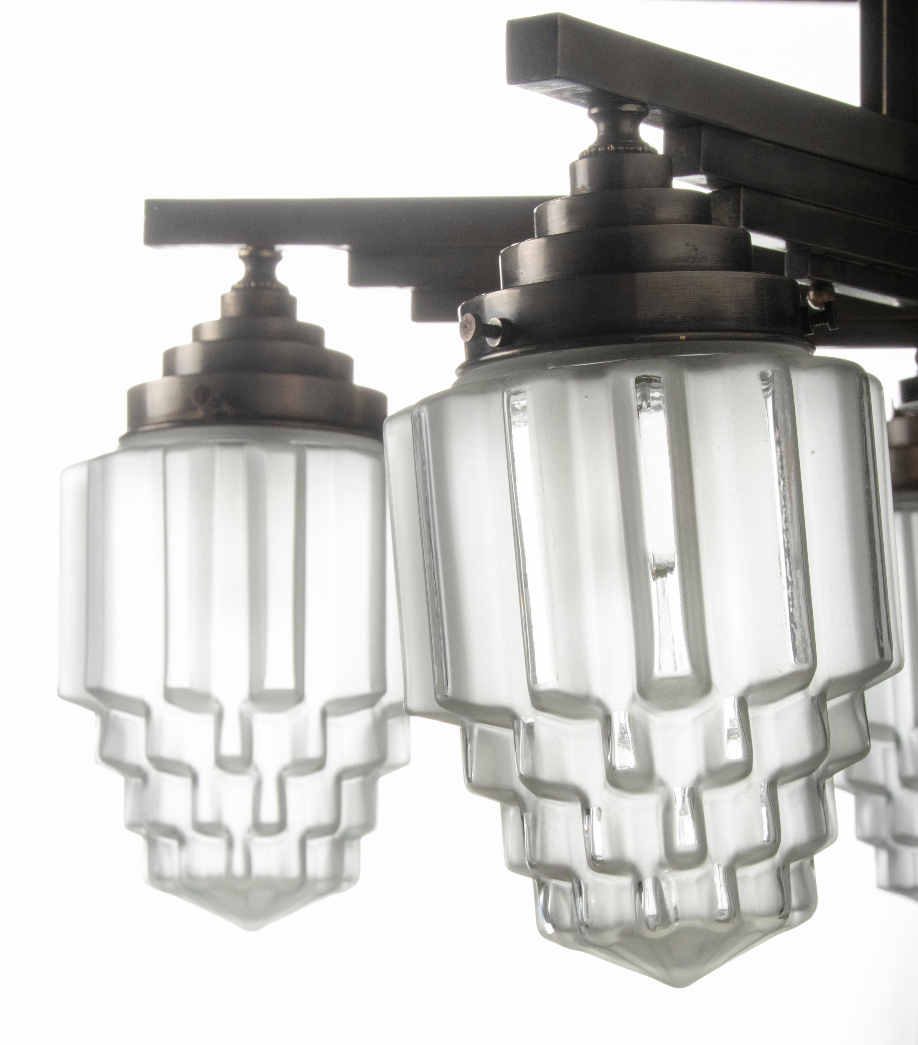 Early 20th Century Art Deco Metal Skyscraper Chandelier 16