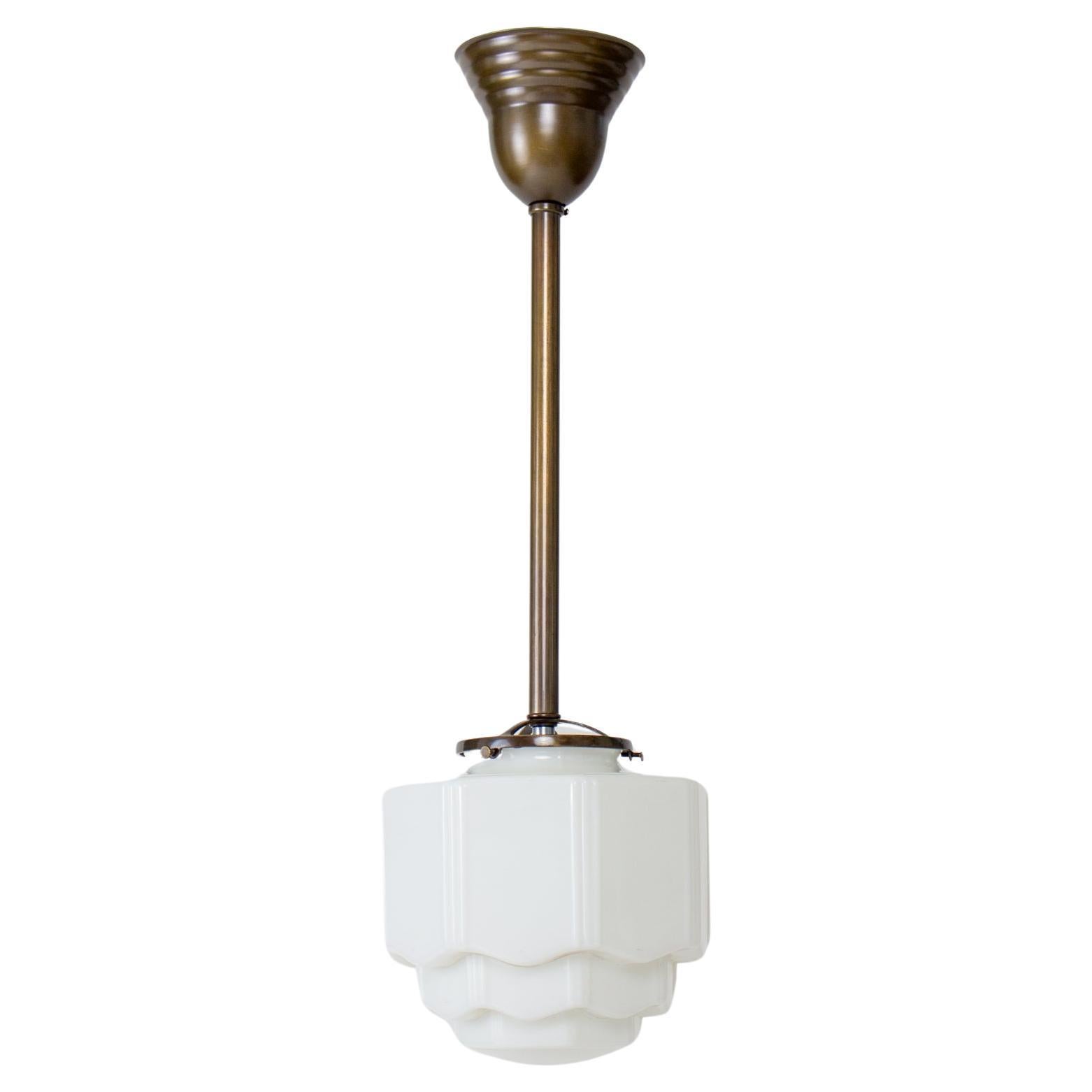 Early 20th Century Art Deco Milk Glass Pole Pendant