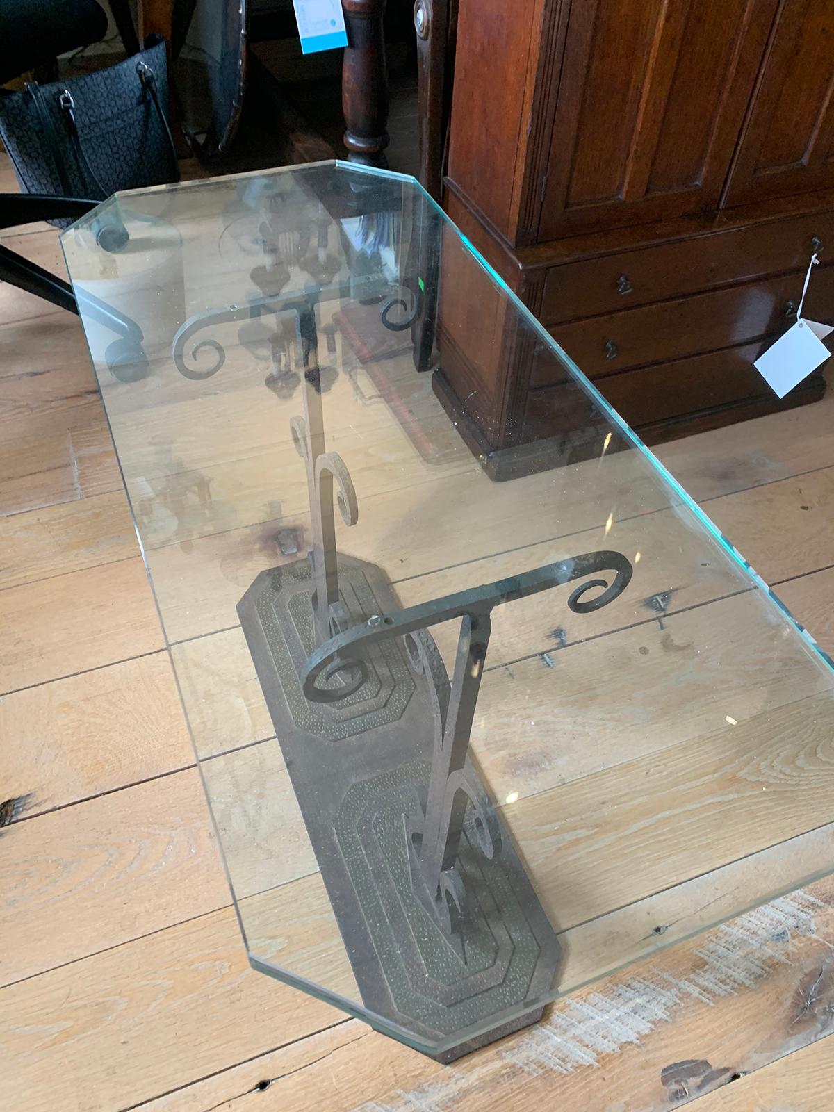 Early 20th Century Art Deco Mixed Metal Drinks Table with Glass Top For Sale 8