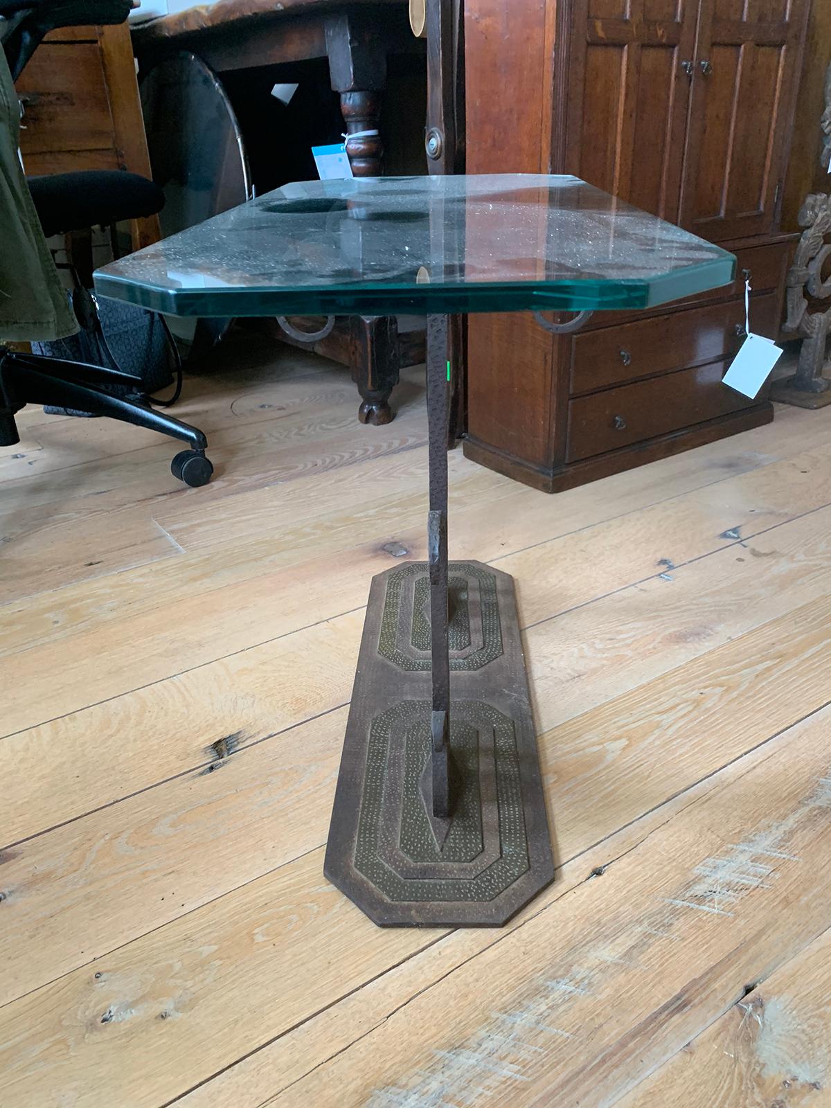 Early 20th Century Art Deco Mixed Metal Drinks Table with Glass Top For Sale 2