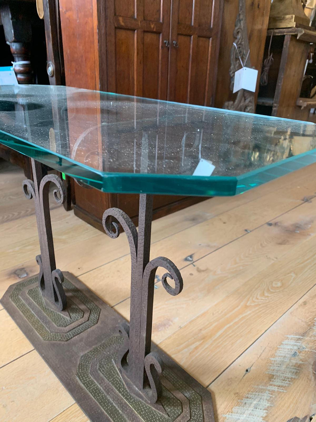 Early 20th Century Art Deco Mixed Metal Drinks Table with Glass Top For Sale 3