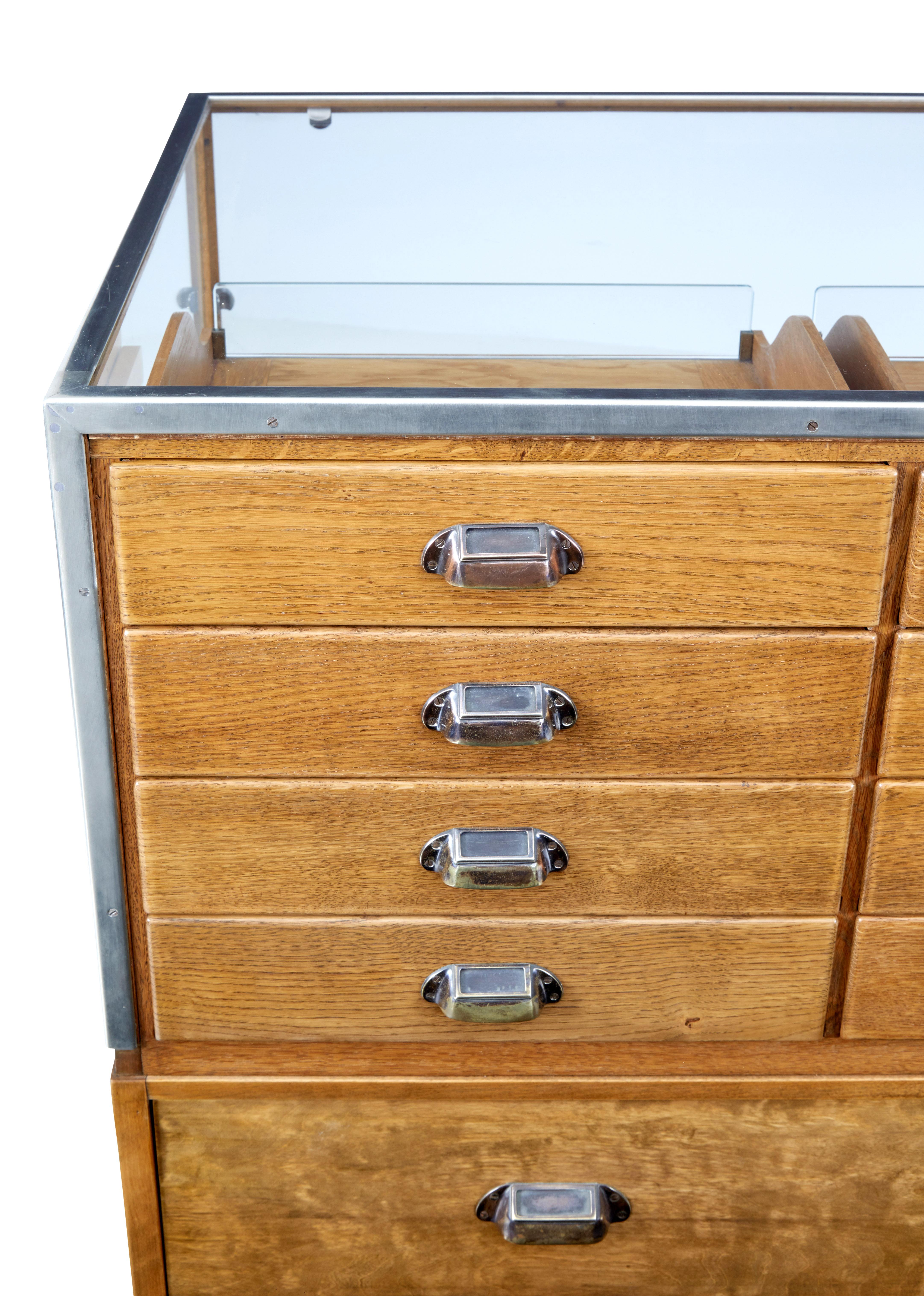 Early 20th Century Art Deco Oak and Birch Haberdashery Display Cabinet 5