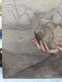 Óleo sobre lienzo Art Decó de principios del siglo XX Mujer joven firmada