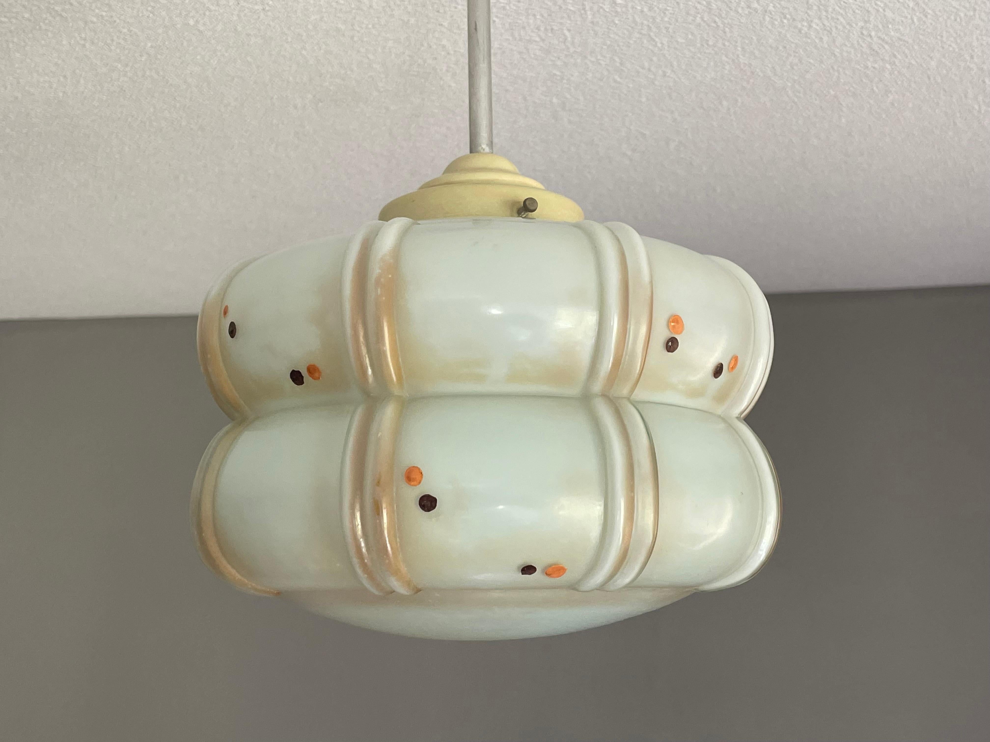 Early 20th Century Art Deco Painted Glass & White Bakelite Pendant / Flush Mount 2