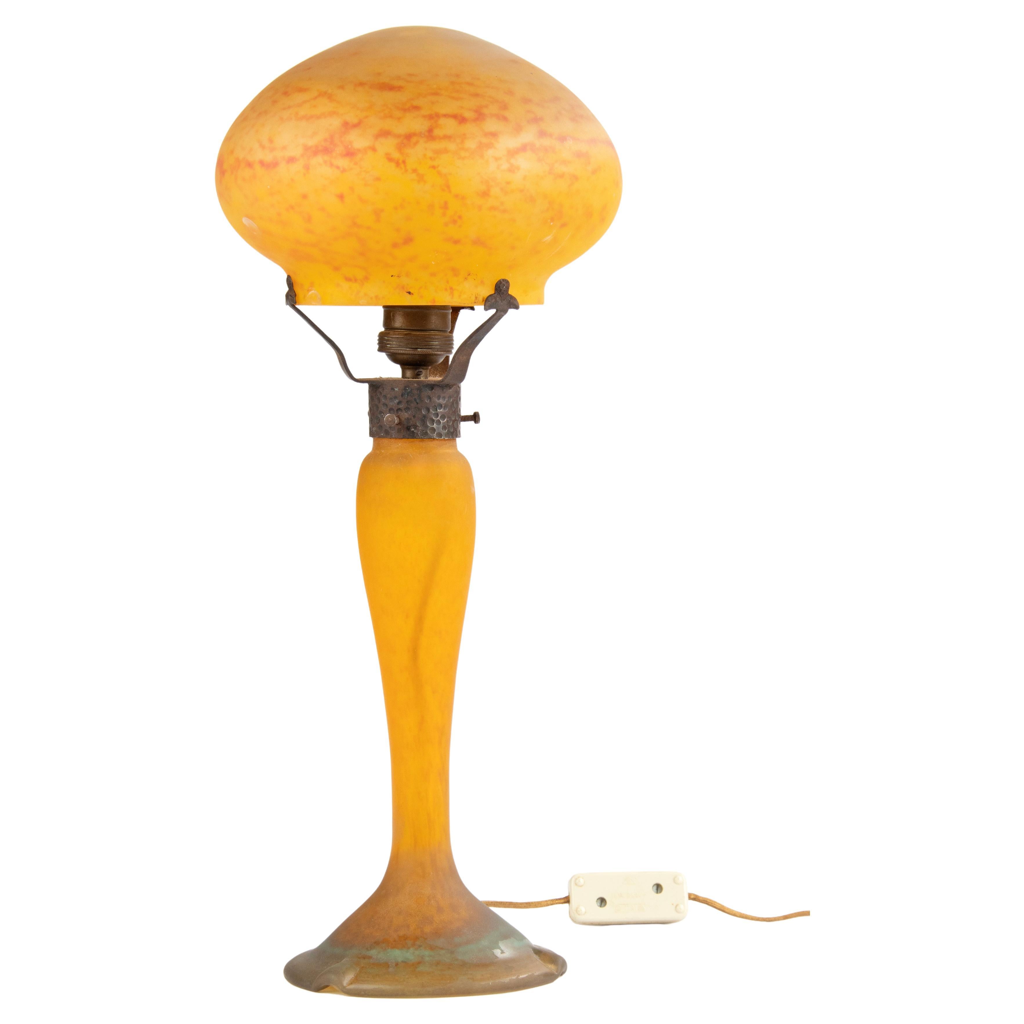 Early 20th Century Art Deco "Pate de Verre" Paste Glass Mushroom Table Lamp