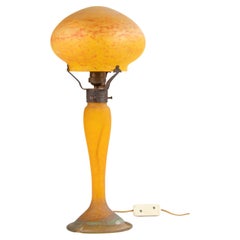 Antique Early 20th Century Art Deco "Pate de Verre" Paste Glass Mushroom Table Lamp