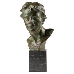 Early 20th Century Art Deco Patinated Terracotta Bust Man Bust by Dommisse