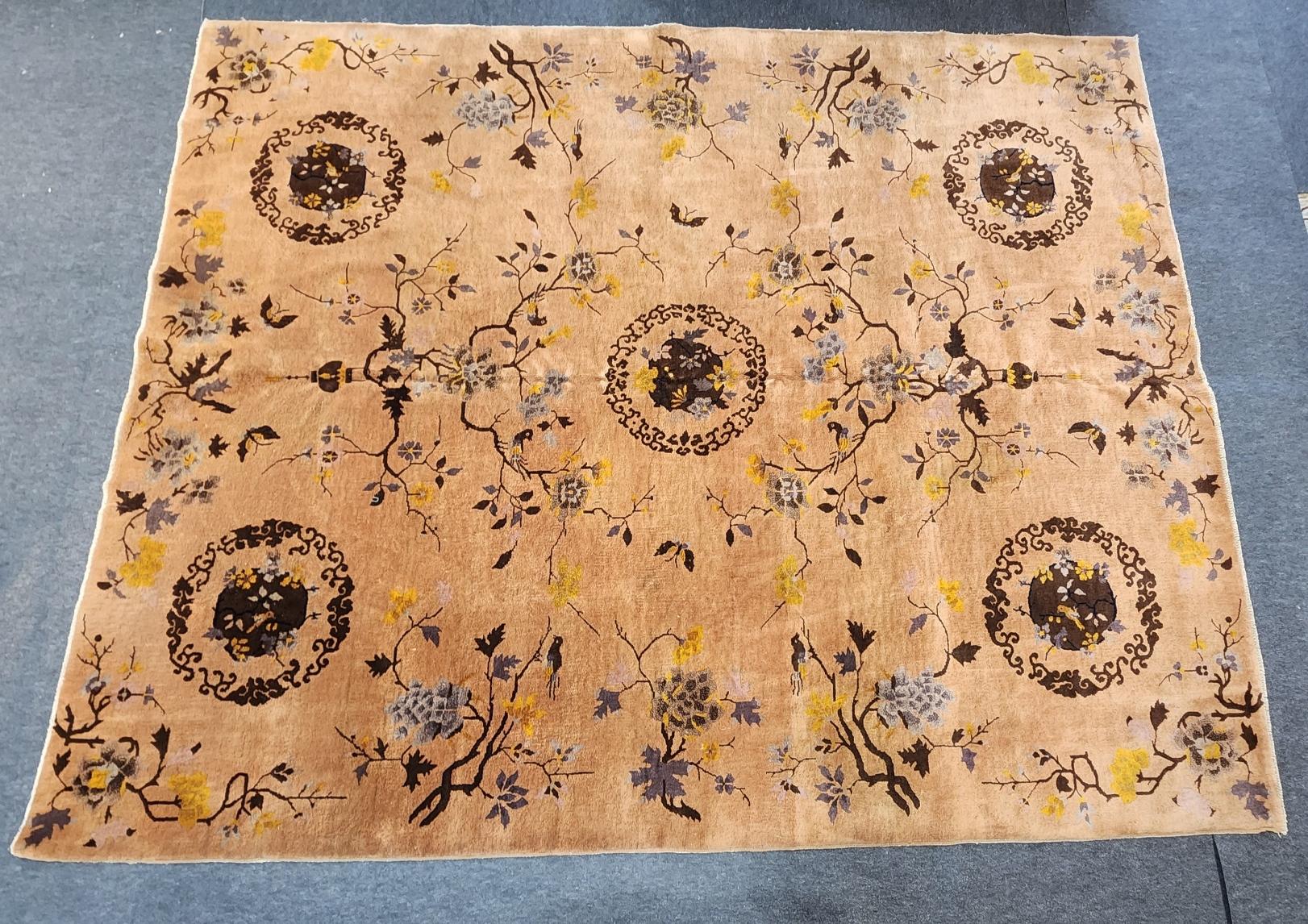 Early 20th Century Art Deco Peking Rug 8x9.8 Excellent Condition Full pile In Excellent Condition For Sale In Los Angeles, CA
