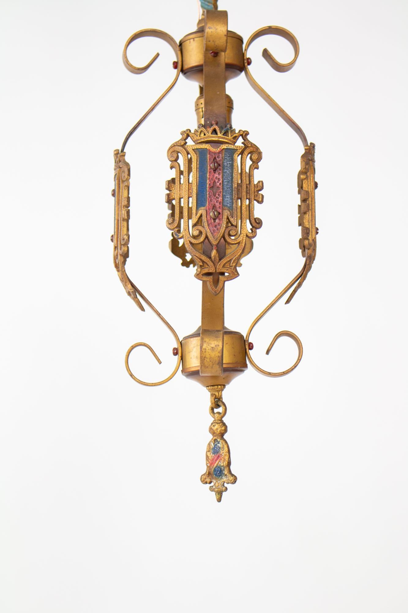 Painted Early 20th Century Art Deco Pendant For Sale