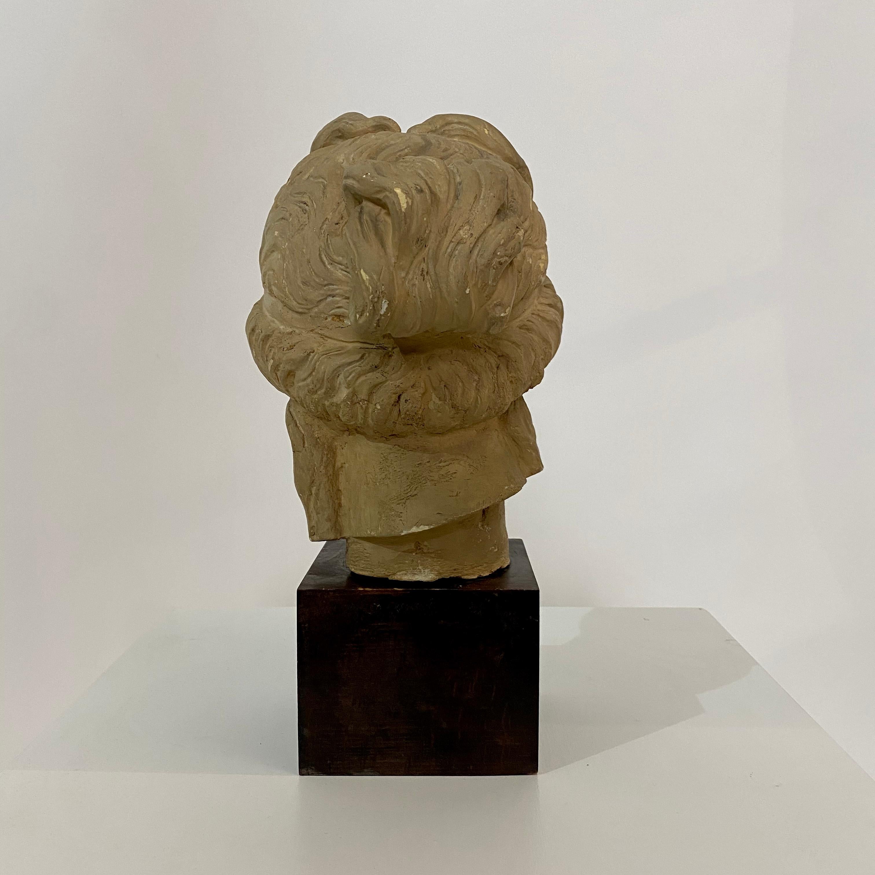 Mid-20th Century Early 20th Century Art Deco Plaster Bust of a Female Head on Wooden Stand, 1930