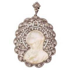 Early 20th Century Art Deco Platinum, Mother-of-Pearl and Diamonds Madonna Penda